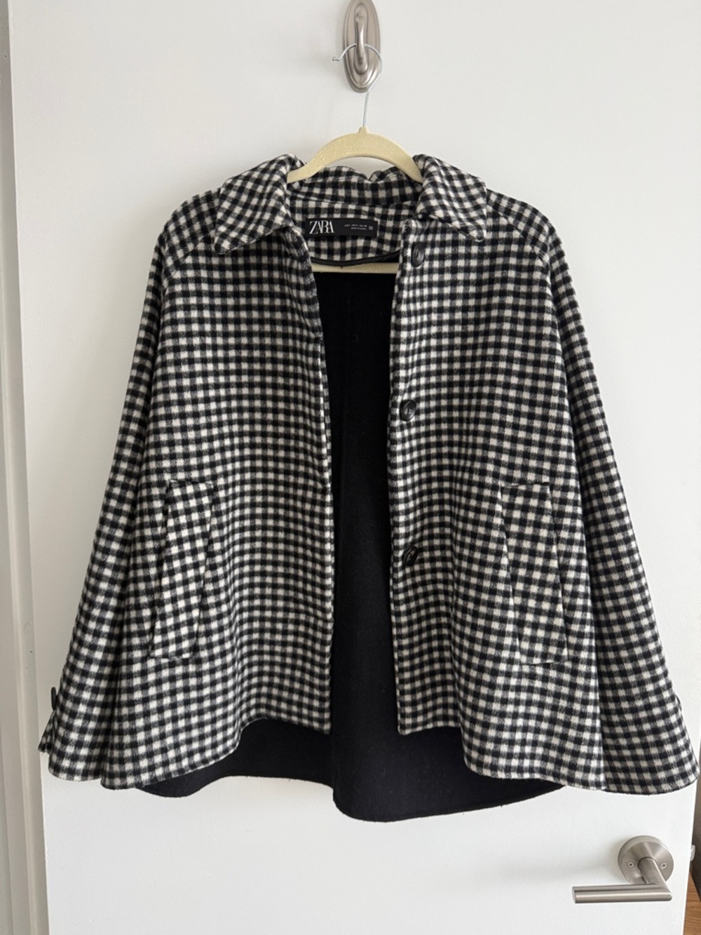 Zara Black & White Gingham Pea Coat